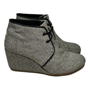 Toms Desert Wedge Black White Gold Metallic Woven Lace Up Ankle Boots Womens 7